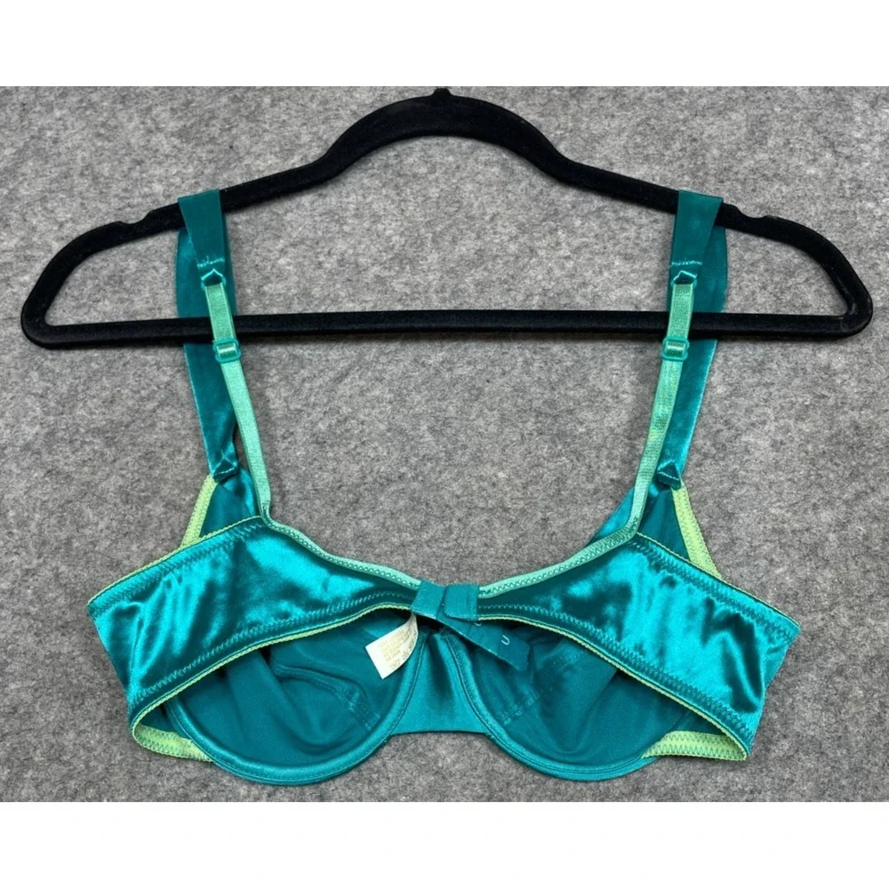 Vintage 90s Victoria's Secret Second Skin Satin Bra Womens 36B Green Gold Label